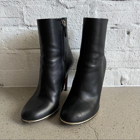 Givenchy Black Leather Stiletto Heeled Boots with Gold Metal Detail - Picture 3 of 11